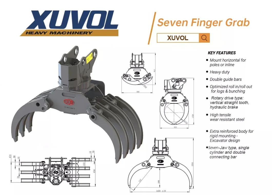 Lift 2205lbs Rotating Grab! ! ! OEM ODM Excavator Grapple 459kg Excavator Hydraulic Log Grapple Wood Grapple for Brazil